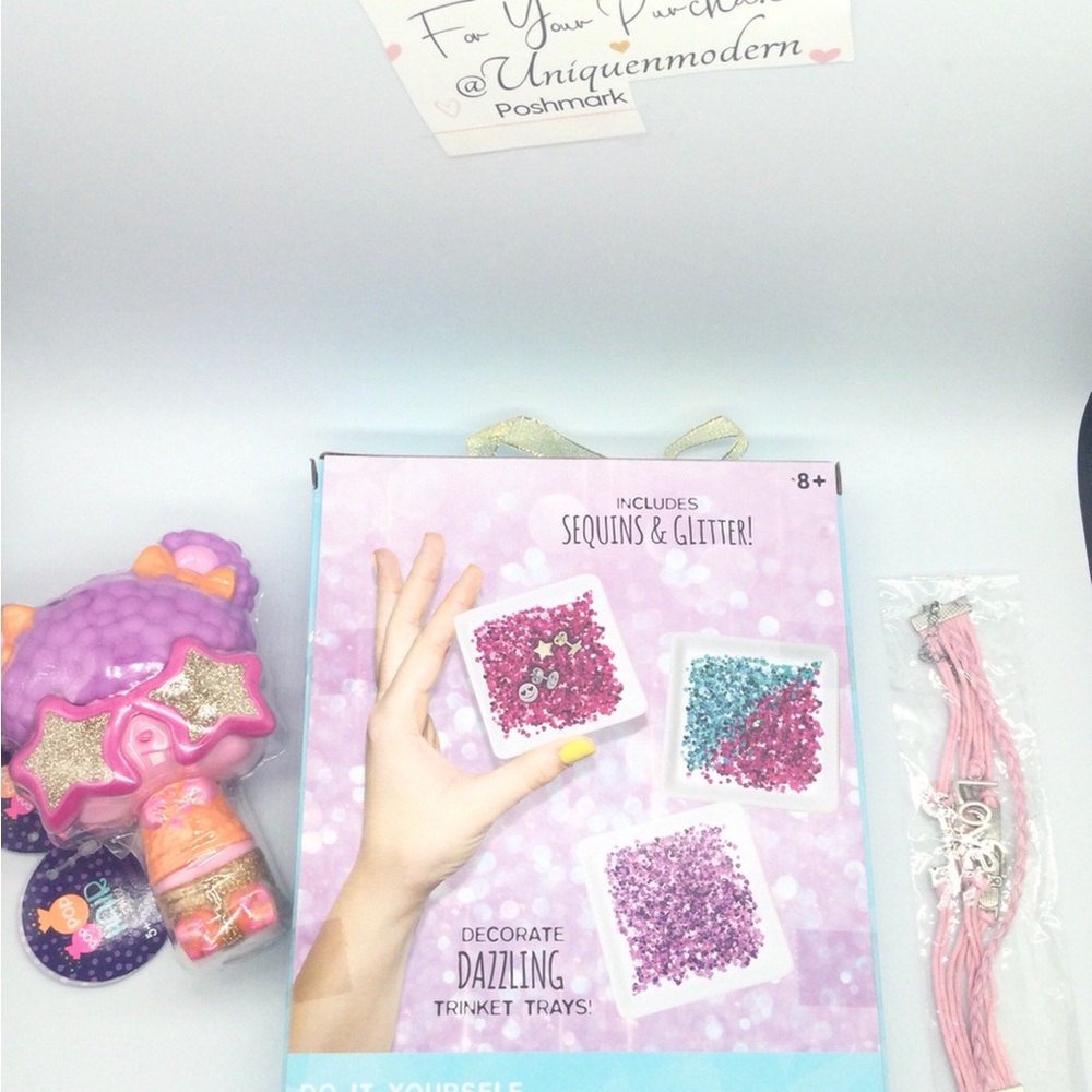 Kids DIY Sequins & Glitter Trinket Tray Kit - Pink girls bundle set new